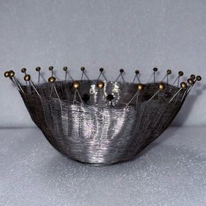Vintage Michael Aram Wire Basket/bowl, 1980s, aluminum wire with brass knobs
